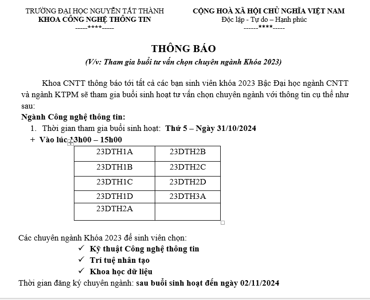 TB Sinh viên tham gia chương trình Định hướng chọn chuyên ngành Khóa 2023 Khoa Công nghệ thông tin